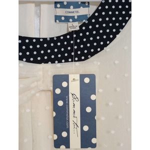 Bowtie polka dot retro top cream Ivory black mesh blouse